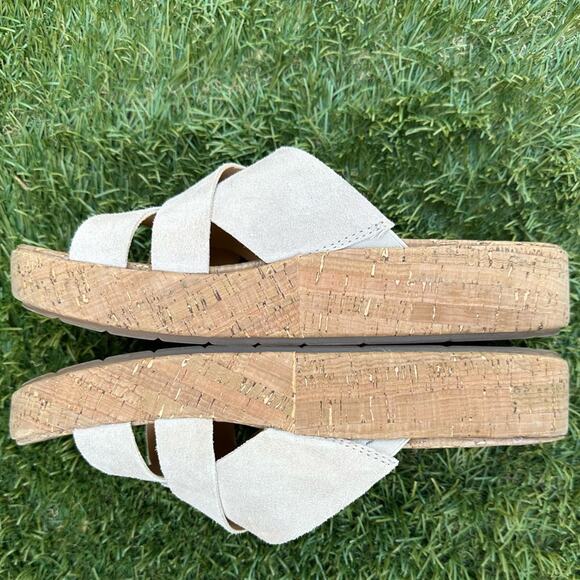 Earth Scout Casual Slip-on Platform Sandals Cork Woven Suede Beige Slides 10 - Picture 3 of 9